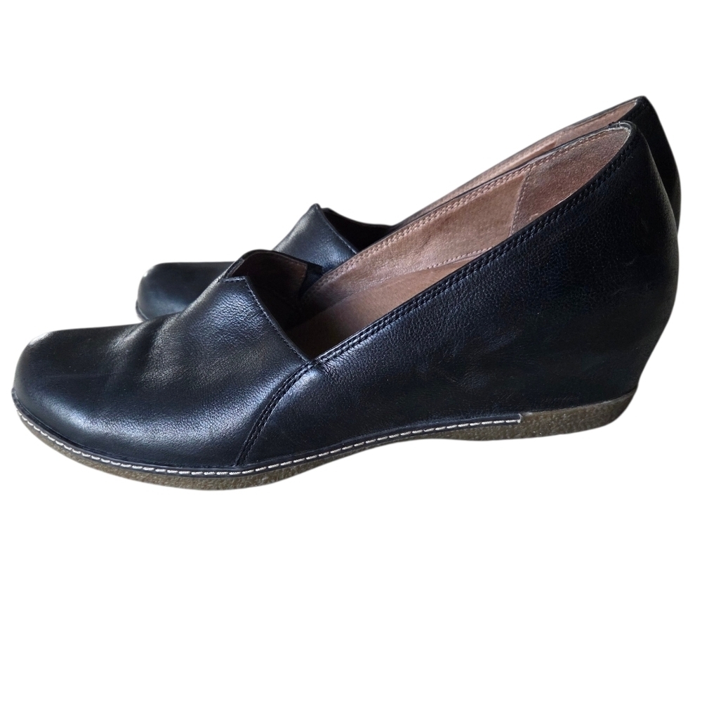 Dansko Liliana Black Nubuck Leather Slip-on Wedge Clogs Size 41 (US 10.5-11)